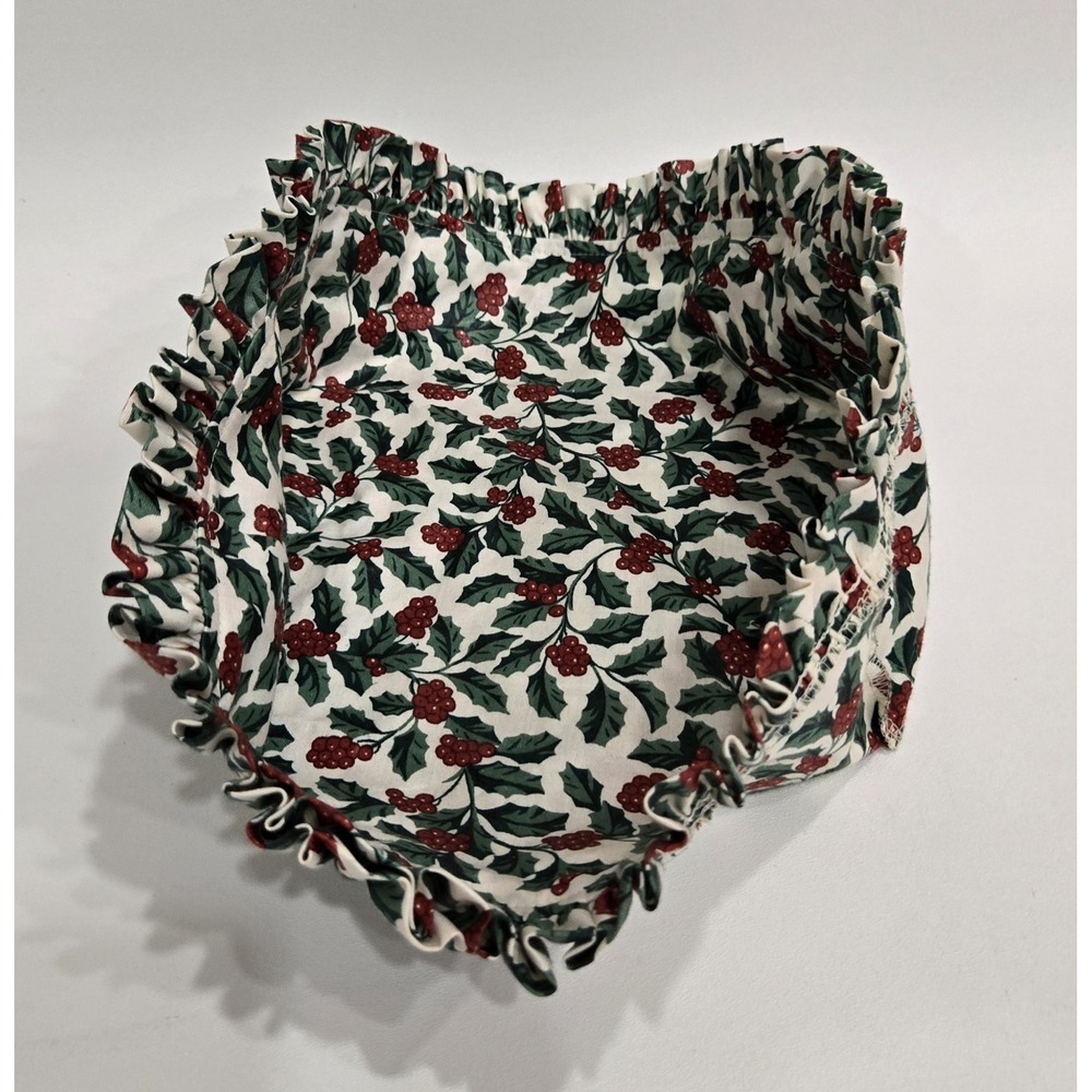 Longaberger Fabric Basket Liner Holly Berry Christmas Print Ruffled 7 Inch